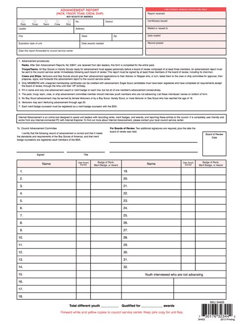 boy scout advancement tracking form fill  printable fillable