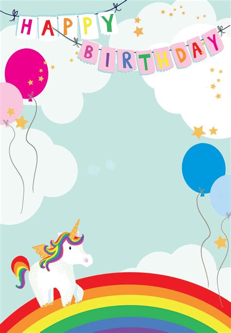 unicorns rainbows birthday invitation template  island
