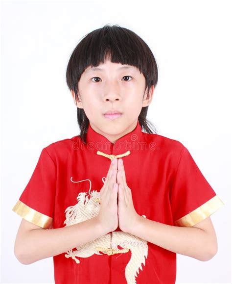 cute boy wearing red chinese suit stock image image  gesturing space