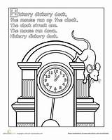 Hickory Dock Dickory Worksheets Nursery Coloring Rhyme Printable Rhymes Time Pages Preschool Clock Printables Activities Kids Mouse Classic Worksheet Animals sketch template