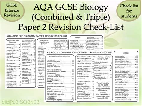 aqa gcse biology paper  revision check list combined triple