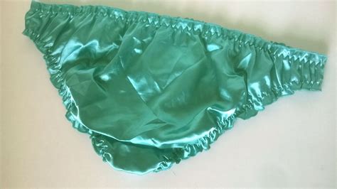 Silky Turquoise Satin Bikini Panties Frilly Ruffle Edge Knickers Uk 16