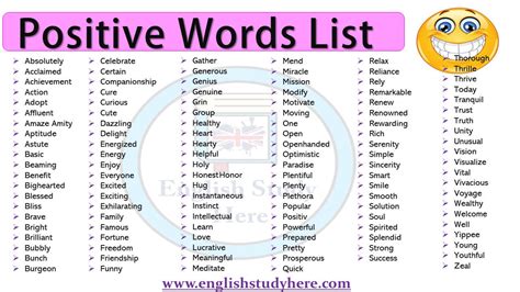 positive words list english study