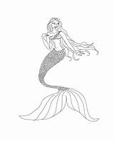 Mermaid Coloring Pages Realistic Beautiful Mermaids Print Drawing Printable Color Barbie Princess Kids Easy Swimming Tail Kitty Hello Drawings Characters sketch template