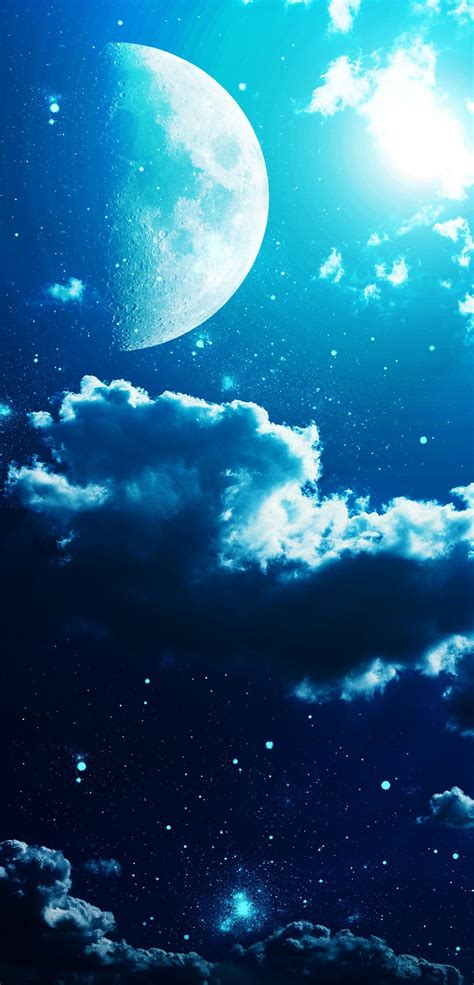 Night Sky With Stars And Full Moon Background