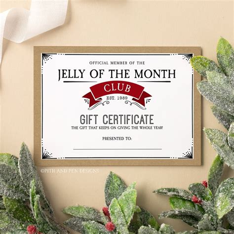 jelly   month club certificate  printable printable