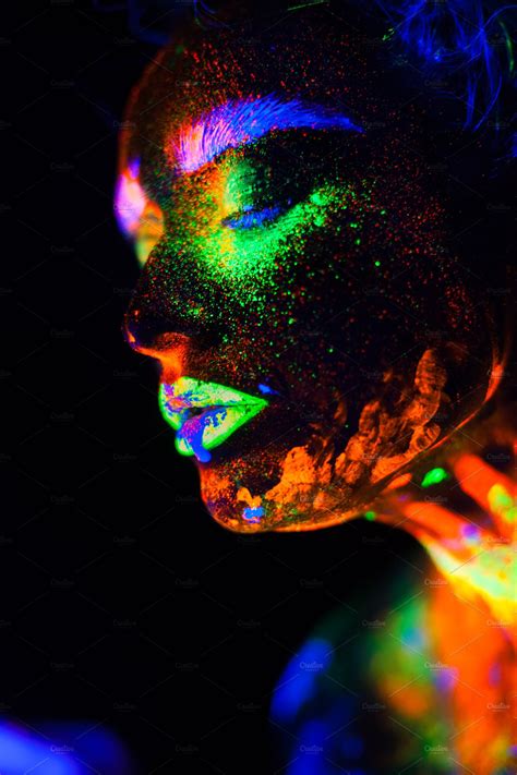 Beautiful Extraterrestrial Model Woman In Neon Light It