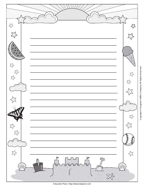 summer writing paper  printable  templateroller