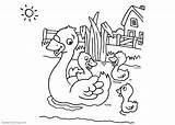 Pond Ducks Coloring Pages Swimming Four Printable Kids Color Adults sketch template