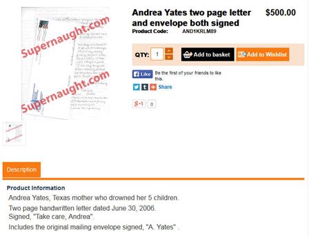 letter envelope from andrea yates up for grabs on murderabilia site houston chronicle