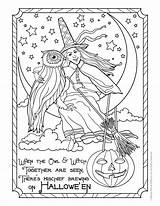 Coloring Witch Halloween Adult Pages Colouring Vintage Owl Printable Kids Adults Sheets Printables Print Witches Color Books Activities Thanksgiving Cute sketch template