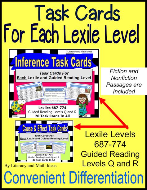 literacy math ideas task cards organized  lexile  guided reading levels