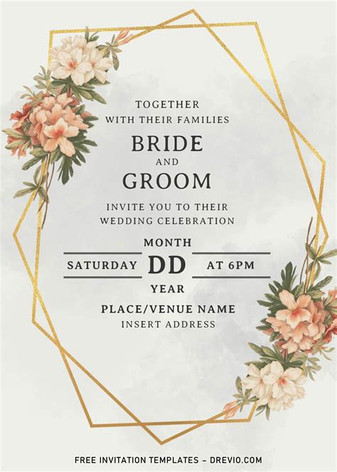 greenery geometric wedding invitation templates editable  ms word