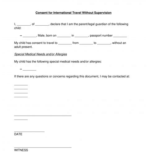 travel consent form sample template word