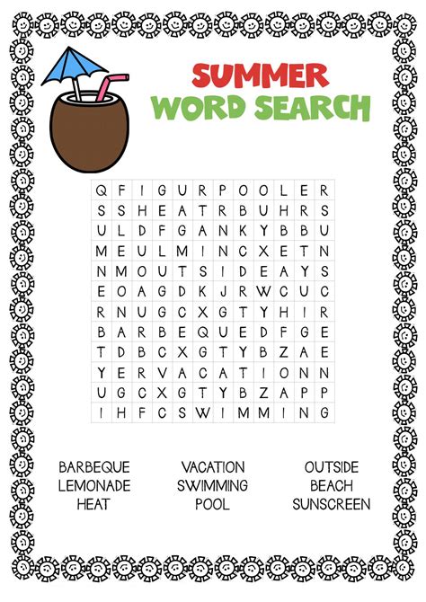 summer word search puzzles  coloring pages  kids