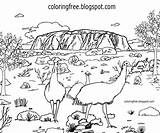 Australian Colour Kids Printable Colouring Pages Coloring Clipart Uluru Animals Color Background Australia Big Bush Cartoon Birds Drawing Wildlife Worksheet sketch template