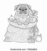 Pug Christmas Coloring Pages Shutterstock Baby Cute Vectors Illustrations Books Stock sketch template