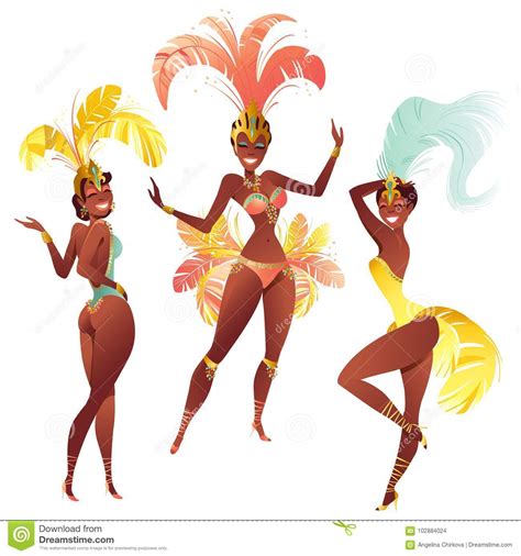 set of brazilian samba dancers vector carnival girls wearing a