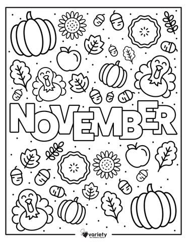 fall  fun november coloring page  variety  childrens