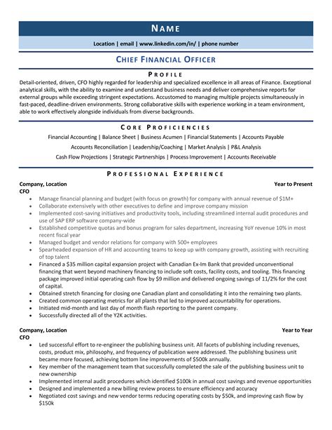 chief financial officer cfo resume  template   zipjob