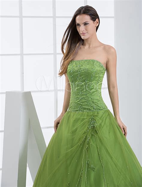 green ball gown strapless quinceanera dress milanoocom