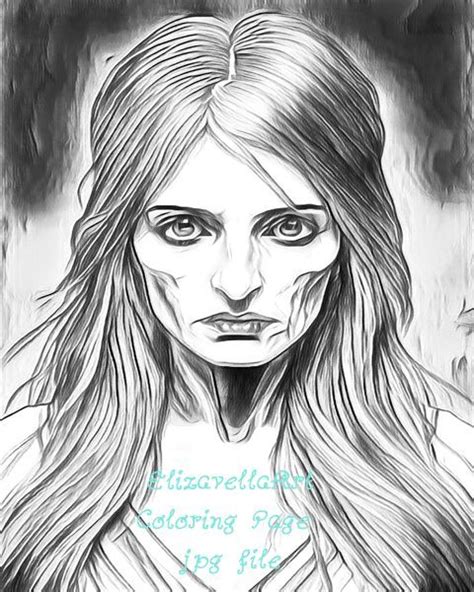 zombie woman horror art drawing grayscale coloring page  adults