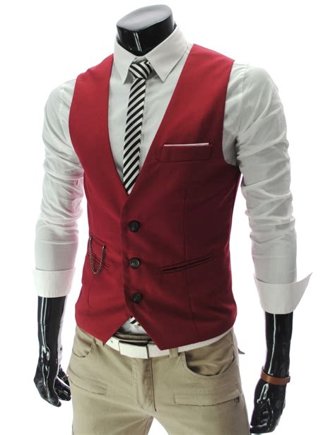 thelees shop  button red waistcoat mens outfits men casual business casual suit