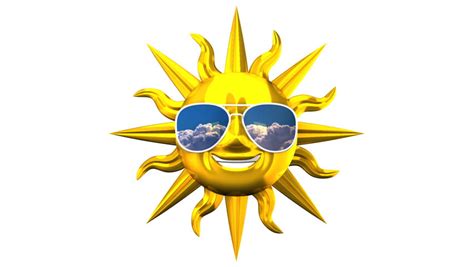 Golden Smiling Sun With Sunglasses On White Text Space 3d