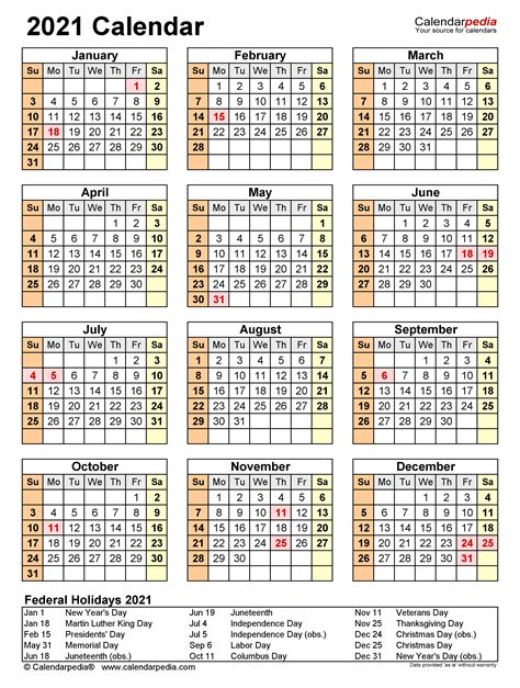 2021 calendar free printable templates