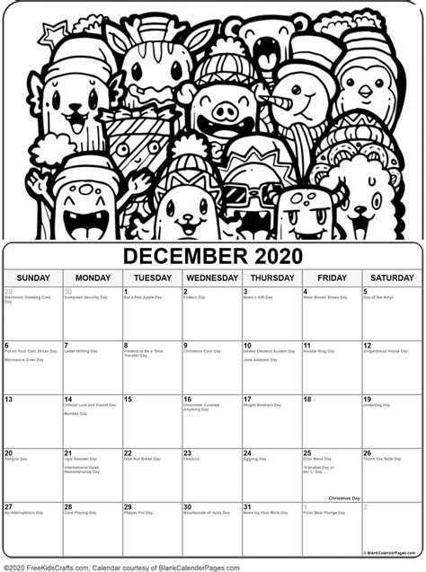 december calendar coloring page