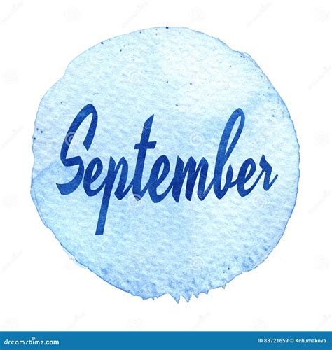 word september  blue watercolor background sticker label  shape stock illustration