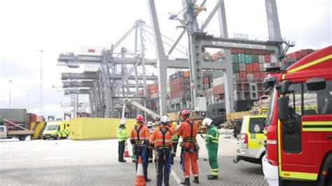 southampton docks crane driver rescued from cab 150ft up bbc news
