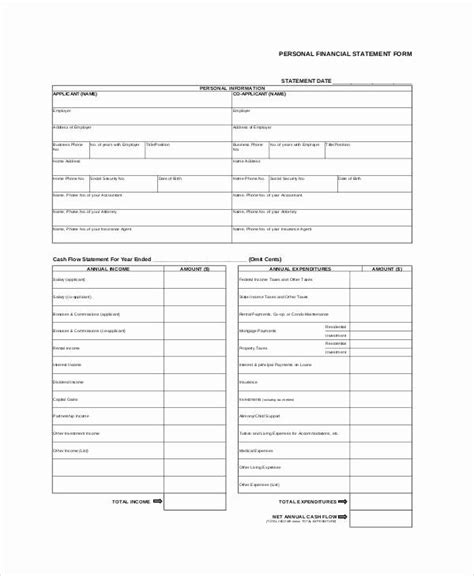 personal financial statement template  luxury  printable statement