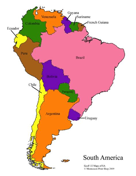 south america printable map   ideal  study purposes  oriented