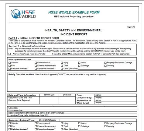 health  safety incident report form template