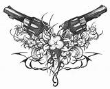 Guns Roses Drawings Cross Tattoo Gun Skull Tattoos Skulls Pistol Flowers Sleeve Face Wallpaper Drawing Machine Firearm Tribes Rose Crosses sketch template