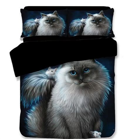 cat print bedding set twin queen king size duvet cover bed sheets