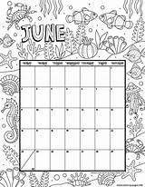 Coloring Month Calendar June Pages Printable Book sketch template