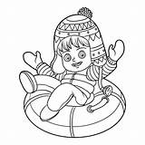 Tubing Coloring Girl Snow Inflatable Vector Drawing Riding Children Book Clip Illustrations Sled Similar Getdrawings sketch template