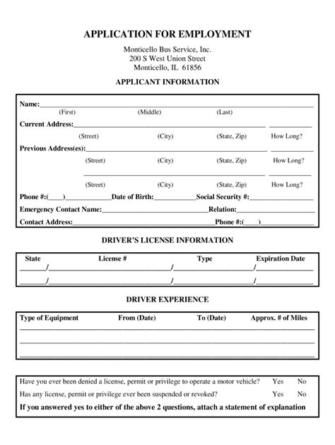 Printable Truck Driver Employment Application Template Printable