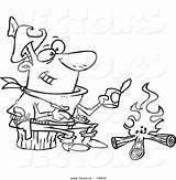 Cartoon Cowboy Coloring Beans Camp Fire Baking Vector Outline Over Leishman Ron Camping Royalty sketch template