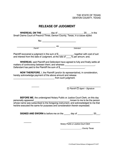 form tx release  judgment denton county fill  printable