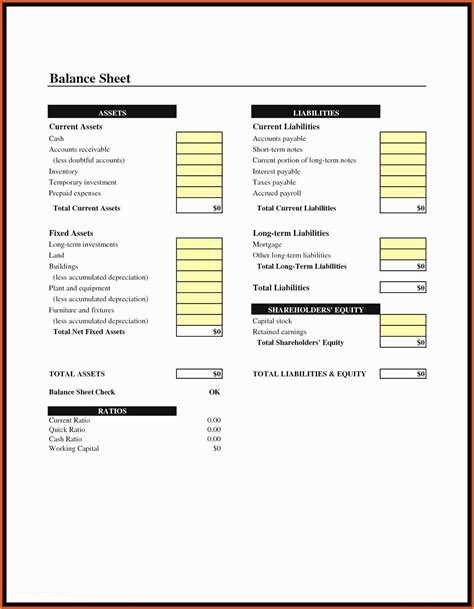 business balance sheet template  simple balance sheet template