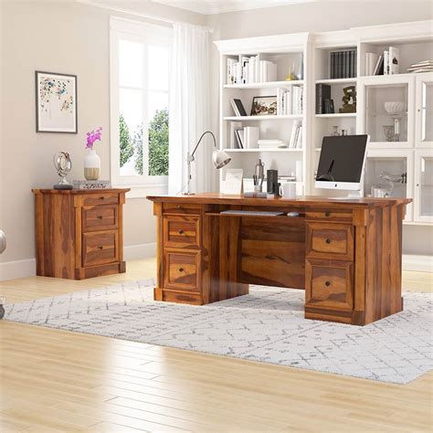 ansonville rustic solid wood desk  file cabinet set