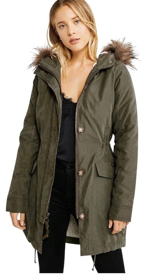 Stylish Green Sherpa Lined Parka Coat By Abercrombie And Fitch