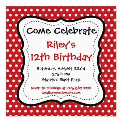 Red Black Polka Dots Birthday Party Invitations Zazzle