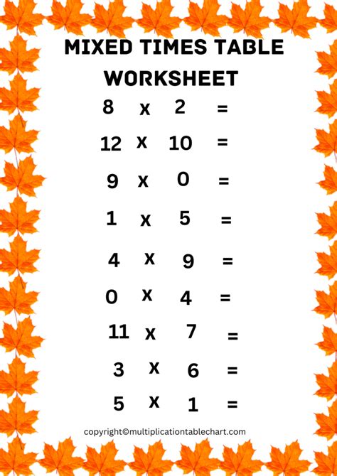 mixed times tables worksheets    multiplication table