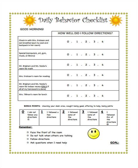 behavior checklist  kids