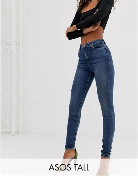 Asos Design Tall Ridley High Waisted Skinny Jeans In Extreme Dark