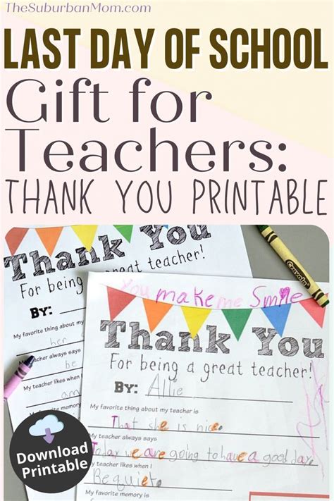 day  school gift ideas  teachers  printable   note  suburban mom